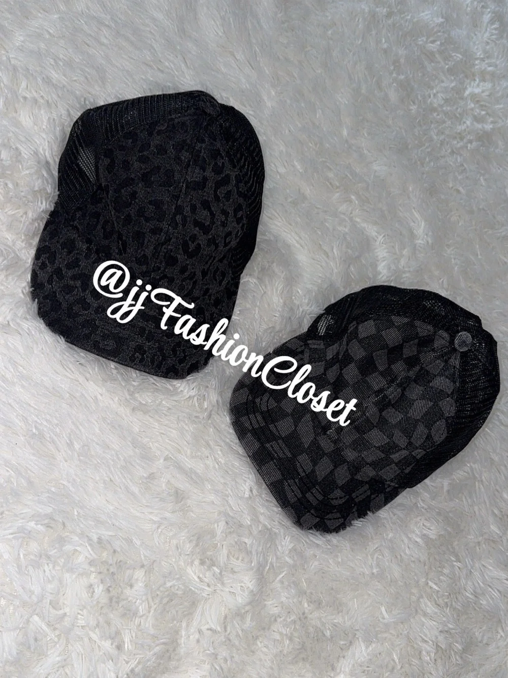 C.C Black Patterned Mesh Baseball Caps - Leopard & Checkered Set